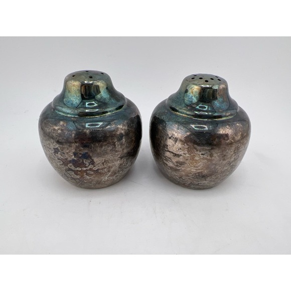 Salt and Pepper Shakers Silver Plate Cute Small Modern‎ Brutalist - Picture 1 of 7